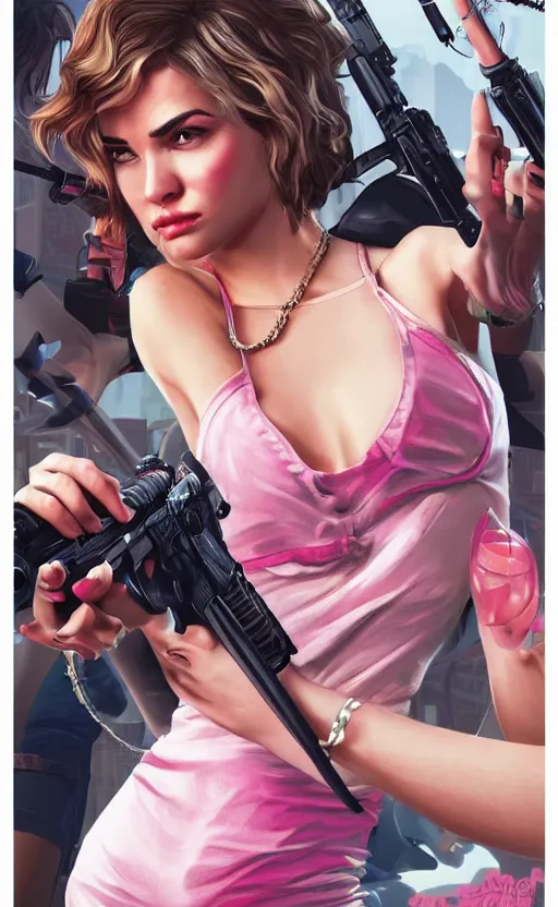 Image similar to A dream girl in the GTA 5 cover, highly detailed award-winning masterpiece with incredible and beautiful details, trending on ArtStation