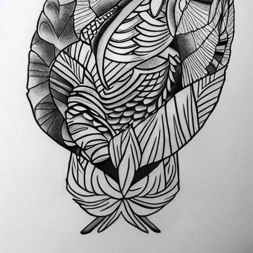 Image similar to realism tattoo design sketch of a duck, in the style of Da Ink