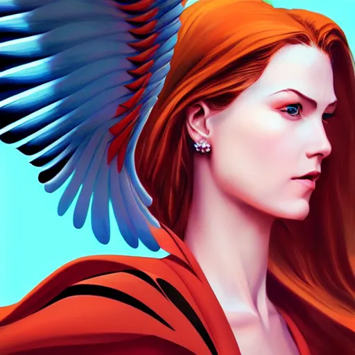 Image similar to portrait of a powerful pretty woman with wings, digital art,, concept art, smooth, sharp focus, illustration, symmetry face, fine details. art by alex ross, brittney lee, disney, anime - h 6 4 0