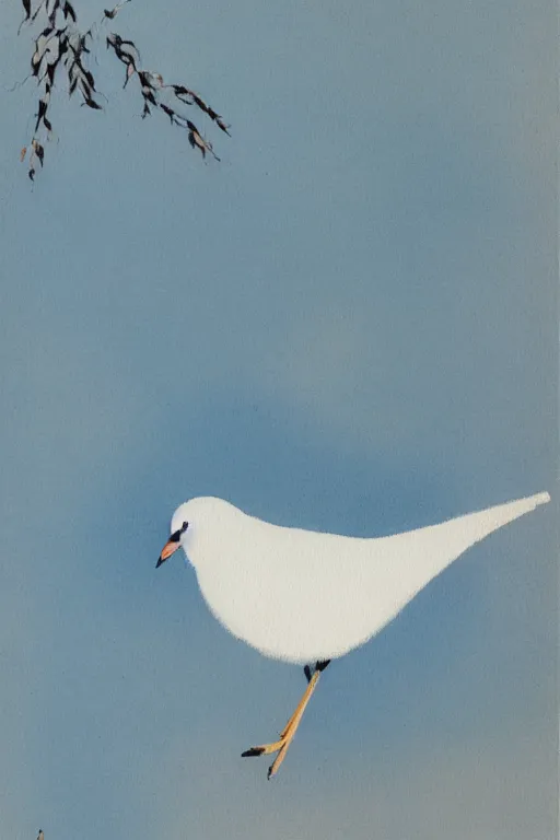 Prompt: A small, delicate bird with pale blue plumage and long, skinny legs. It is hopping on the ground, searching for food. The background is a beautiful blue sky on a autumn day. meticulous painting, by xue ji, bian luan