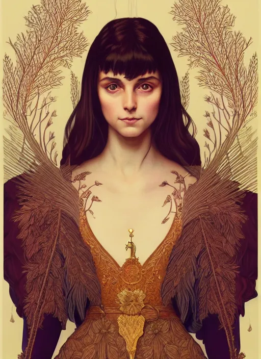 Image similar to symmetry portrait of welsh brunette student in mans tunic, embroidery, tomboy, short hair, intricate forest background, intricate, elegant, highly detailed, digital painting, artstation, concept art, smooth, sharp focus, illustration, art by artgerm and greg rutkowski and fra angelico and alphons mucha