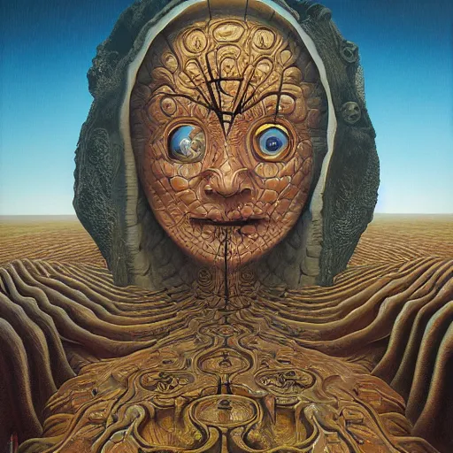 Image similar to monalisa by jacek yerka, alex gray, zdzisław beksiński, dariusz zawadzki, jeffrey smith and h.r. giger, oil on canvas, 8k highly professionally detailed, trending on artstation