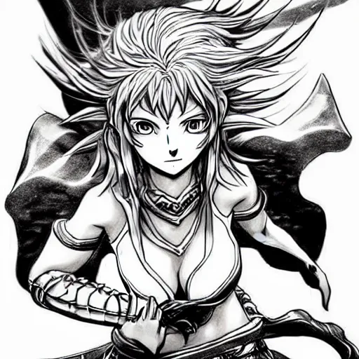 Prompt: Nami champion (league of legends, 2009), artwork by kentaro miura, Kentaro Miura style, Berserk Style, High details, cinematic composition, manga, black and white ink style, a lot of details with ink shadows