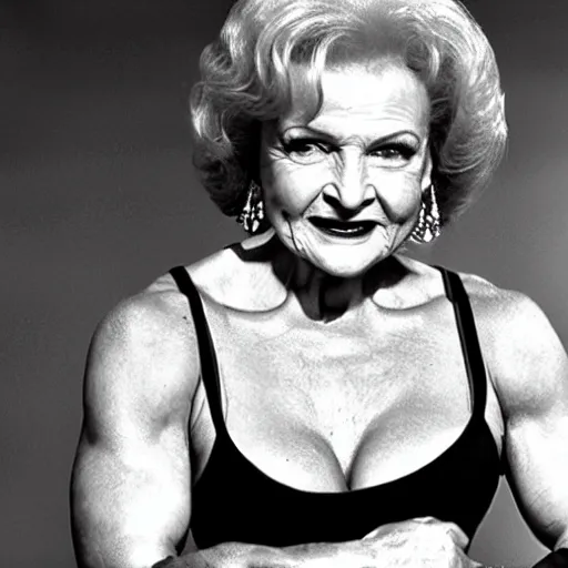 Image similar to buff betty white with huge muscles