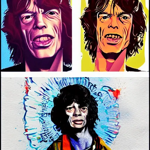 Image similar to Mick Jagger illustrated in the style of Stranger Things cover art