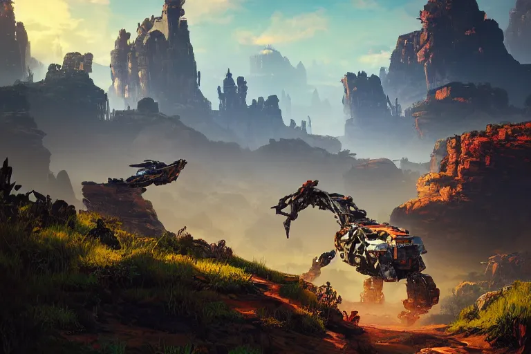 Image similar to rockbreaker machine mecanical creature robot of horizon forbidden west horizon zero dawn bioluminiscence global illumination ray tracing hdr fanart arstation by ian pesty and alena aenami artworks in 4 k