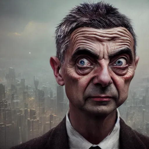 Image similar to Very very very very highly detailed epic central composition photo of Mr Bean face, intricate, dystopian, sci-fi, extremely detailed, digital painting, smooth, sharp focus, illustration, intimidating lighting, incredible art by Brooke Shaden, artstation, concept art, Octane render in Maya and Houdini