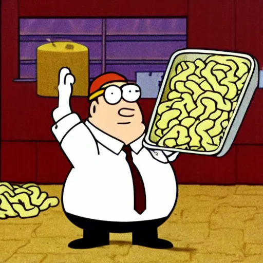 Prompt: Peter Griffin throwing pasta at Brian Griffin