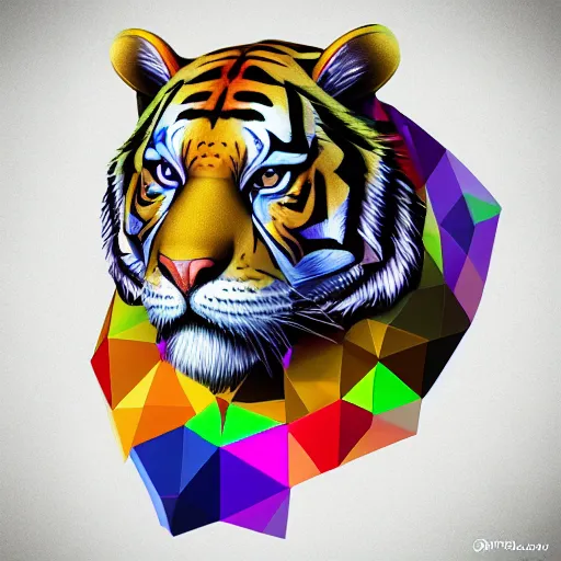 Image similar to prismatic polygon crystal tiger, high quality detailed 3s render, artstation