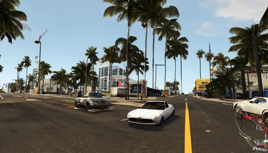 Image similar to in the streets of miami in the style of gtav