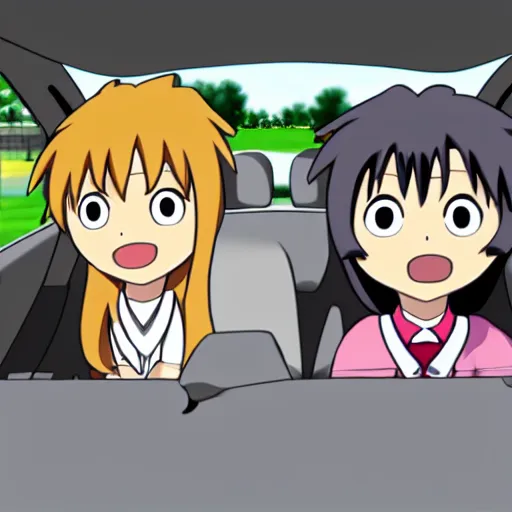 Image similar to Characters from Azumanga Daioh driving a car, in the style of azumanga daioh, 4k, dynamic lighting