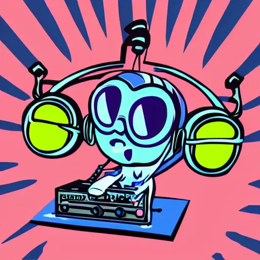 Image similar to svg vector sticker of Boo-Ghost, rocking out, wearing headphones, huge speakers, dancing, rave, DJ, spinning records, digital art, amazing composition, rule-of-thirds, award-winning, trending on artstation, featured on deviantart