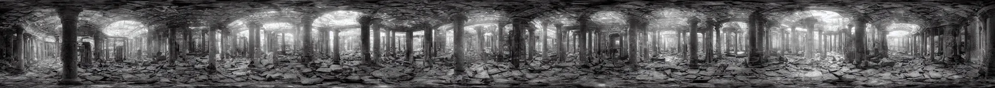 Image similar to photo of an immersive forgotten panopticon well, with columns and destroyed cybernetics from an ancient civilization, photorealistic, full of eyes, higly detailed dark, 3 6 0 picture, panorama, 3 5 mm slide, trending on flickr, in the style of francesca woodman, zachary corzine, zhelong xu, greg rutkowski and anders zorn