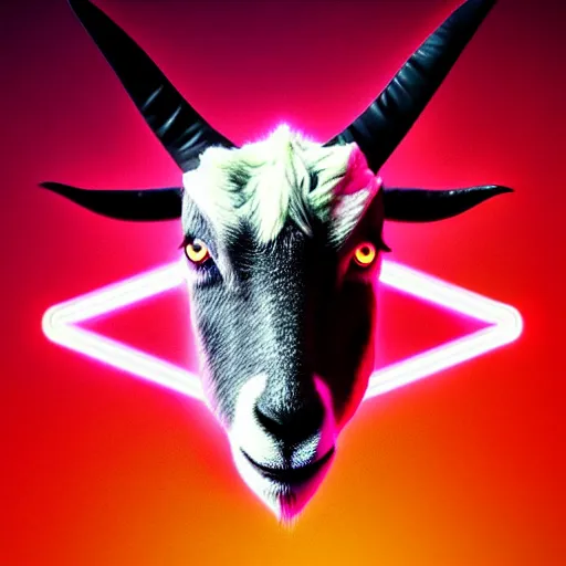 Image similar to synthwave goat face with neon horns, detailed face, sharp focus, synthwave art, aesthetic, octane render, raw, cinematic