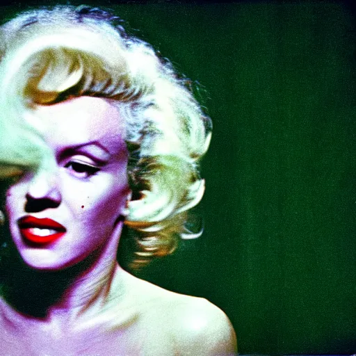 Image similar to 7 0 s film still from a horror movie of marilyn monroe suffering from radiation induced moist desquamation, kodachrome, cinecolor, cinestill, film grain, film texture, retro, cinematic, high resolution, photorealism - w 8 2 0