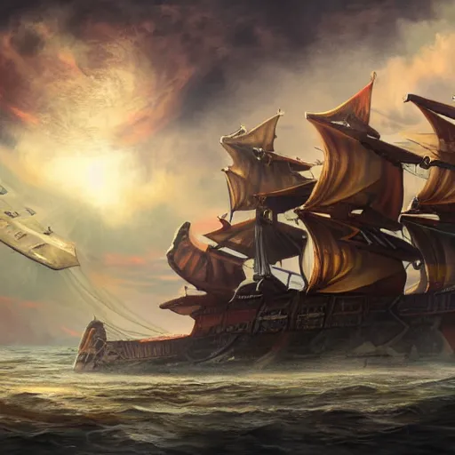 Prompt: a spaceship pirateship by enzhe zhao