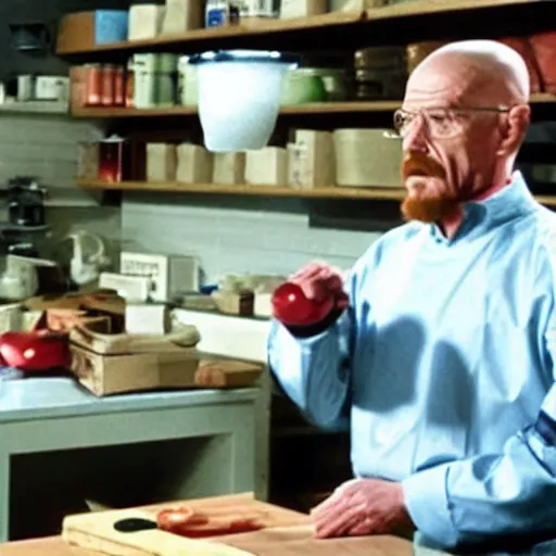 Prompt: Walter white selling kitchen utensils on the home shipping channel, tv footage.