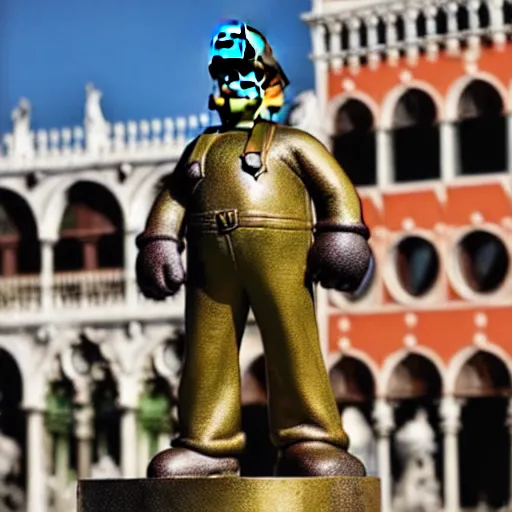 Image similar to beautiful photograph of super mario bronze statue, situated in venice