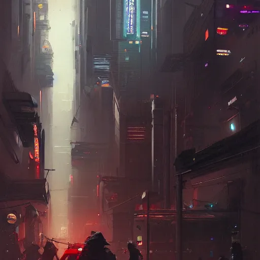 Image similar to very detailed masterpiece painting of a busy cyberpunk city street, portrait, artstation, concept art by greg rutkowski