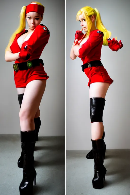 Image similar to cosplaying as cammy from street fighter, professional photo, trending on deviantart