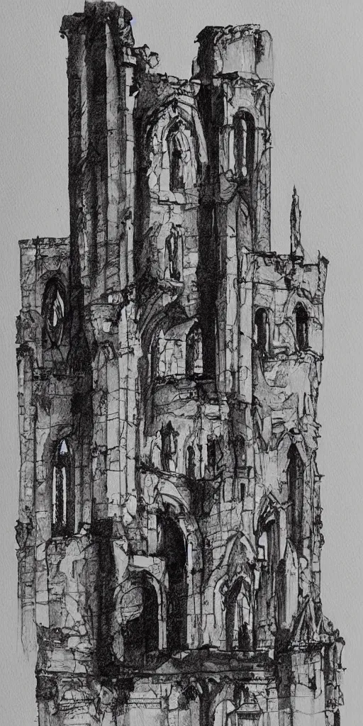 Image similar to a brilliant expressive ink sketch of a gothic ruin by josep tapiro baro in the style of romanticism art, dynamic lighting