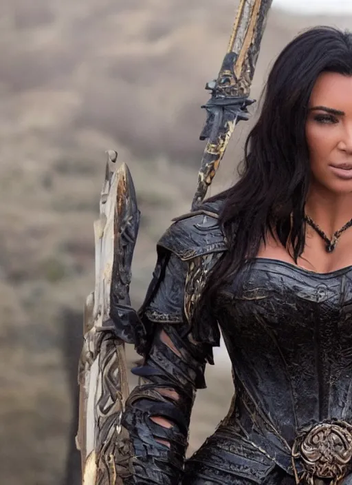 Image similar to movie still of kim kardashian as xena