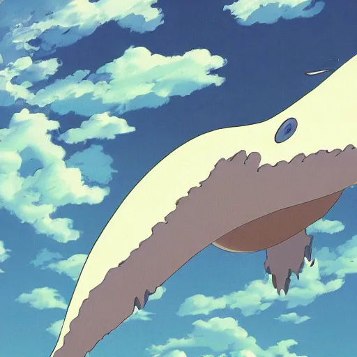 Prompt: huge white space whale, Miyazaki style, Studio Ghibli,moving castle, canvas, oil, animation, ultra details