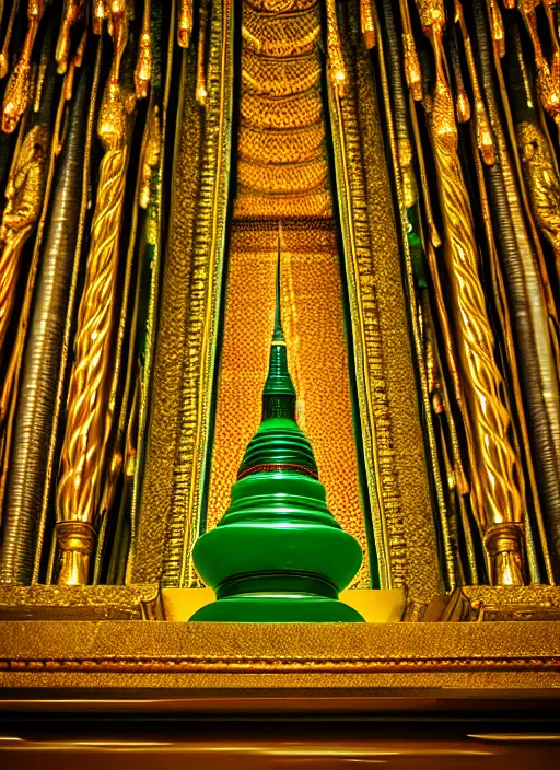 Image similar to contemporary emerald buddha temple by adrian smith, high lights, 4 k, high detailed photography, 5 0 mm lens, depth of field, cinematic