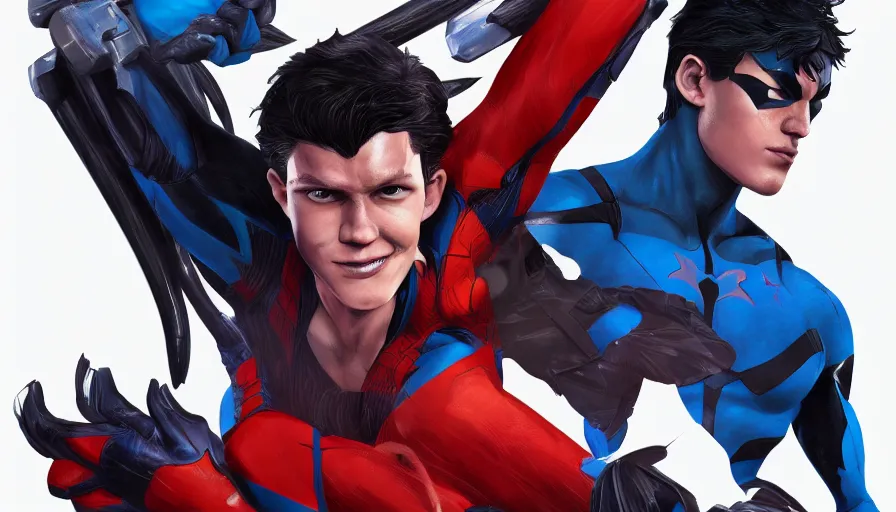 Prompt: Tom Holland is Nightwing, hyperdetailed, artstation, cgsociety, 8k