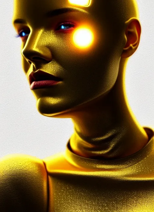 Image similar to Kodak Portra 400, 8K, soft light, volumetric lighting, highly detailed, britt marling style 3/4 ,portrait photo of a beautiful cyborg woman with gold , cyberpunk,sci-fi, fantasy, intricate, elegant, highly detailed, digital painting, artstation, concept art, smooth, sharp focus, illustration, art by artgerm and greg rutkowski and alphonse mucha