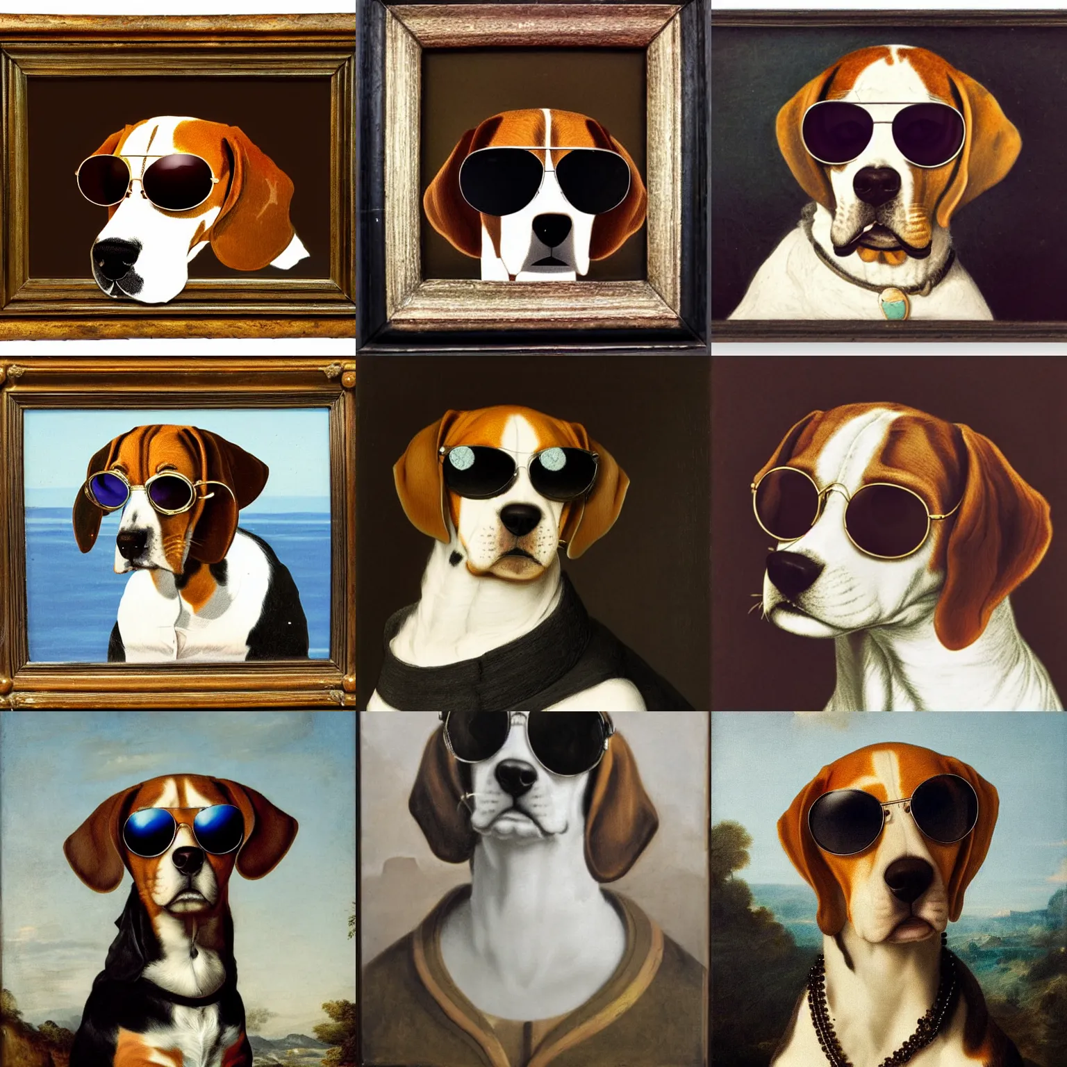 Prompt: sublime portrait of a beagle with sunglasses, baroque era