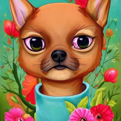 Image similar to a jeremiah ketner illustration of an adorable and cute tan chihuahua