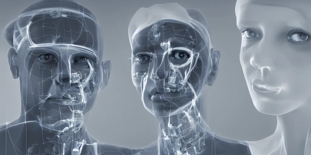 Prompt: an x ray of face transplant in an operating room with robotic surgeons , photorealistic,by Wlop,4k resolution