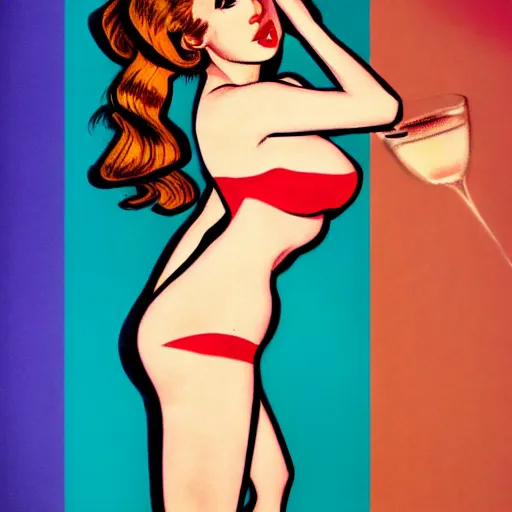 Image similar to faye reagan in the style of mel ramos in a martini