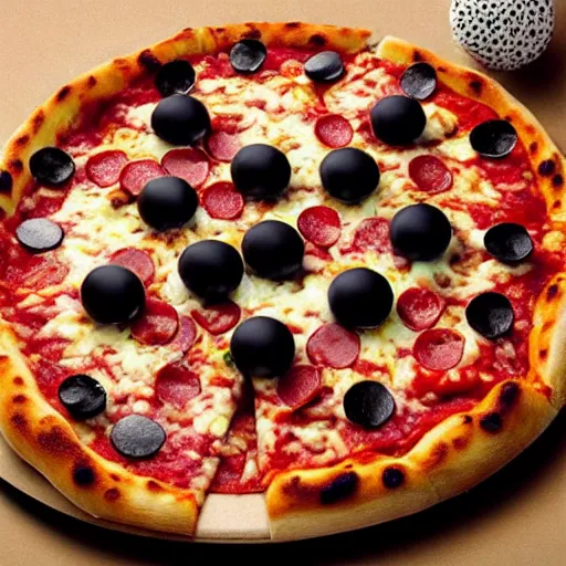 Prompt: promotional photo of a new pizza with soccer ball topping, 80s, colorful, professional,