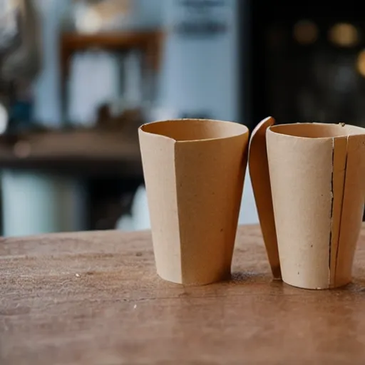 Prompt: a coffee mug made of cardboard