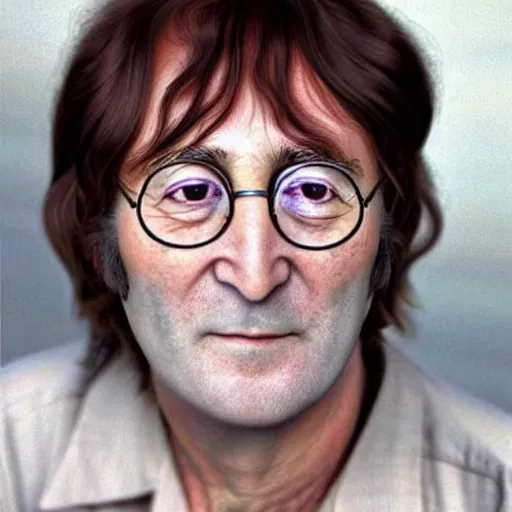 Image similar to A colored colorized real photograph of old John Lennon as an old man in his eighties with short hair in the 2010s, Old John Lennon, taken in the early 2020s, taken on a 2010s Camera, realistic, hyperrealistic, very realistic, very very realistic, highly detailed, very detailed, extremely detailed, detailed, digital art, trending on artstation, headshot and bodyshot, detailed face, very detailed face, very detailed face, real, real world, in real life, realism, HD Quality, 8k resolution, intricate details, colorized photograph, colorized photo, John Lennon as an old man with short hair