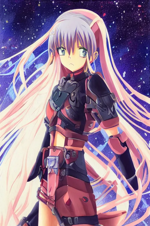 Image similar to a detailed painting in the style of anime of a galactic female warrior