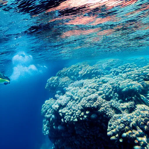 Prompt: chrome sphere in great barrier reef, underwater photography, detailed, 4k