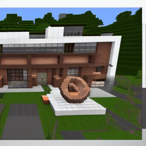 Prompt: a modern house in minecraf, digital art