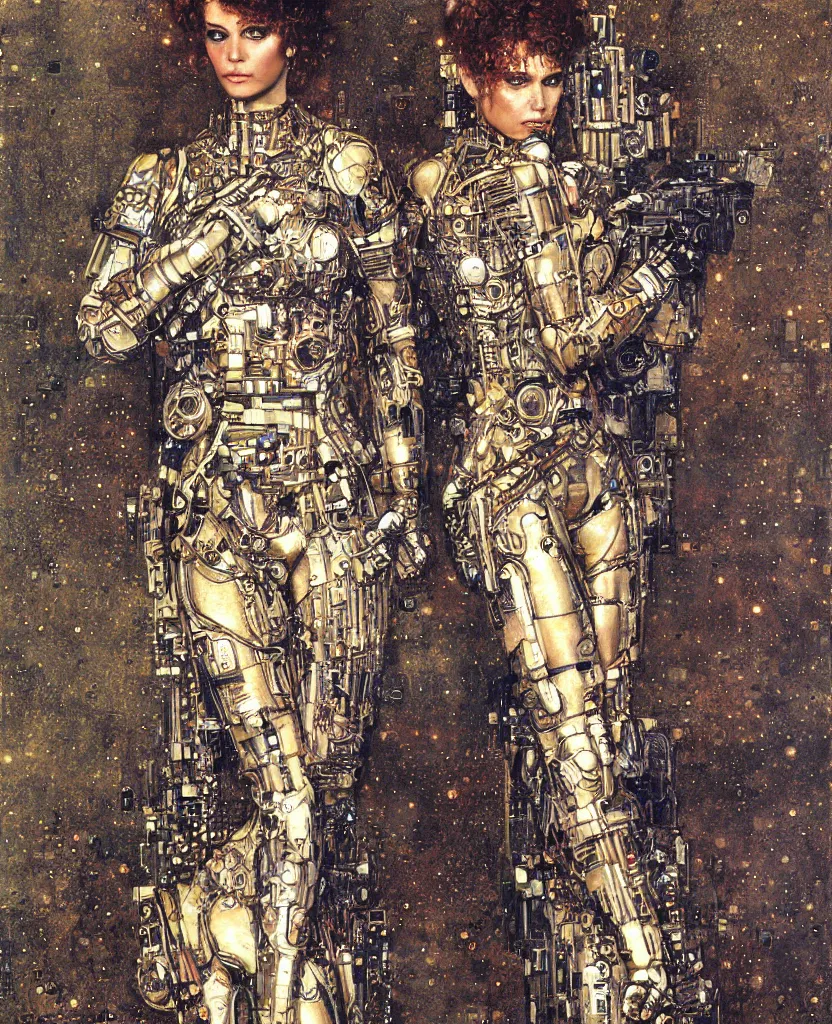 Image similar to cybernetic female supersoldier armed with laser rifle, intricate detail, klimt, royo, whealan,