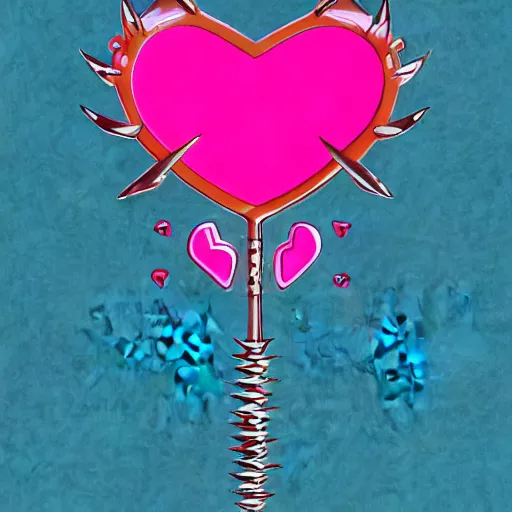 Prompt: illustration of a magical girl anime inspired spiky flail weapon with a heart on the handle