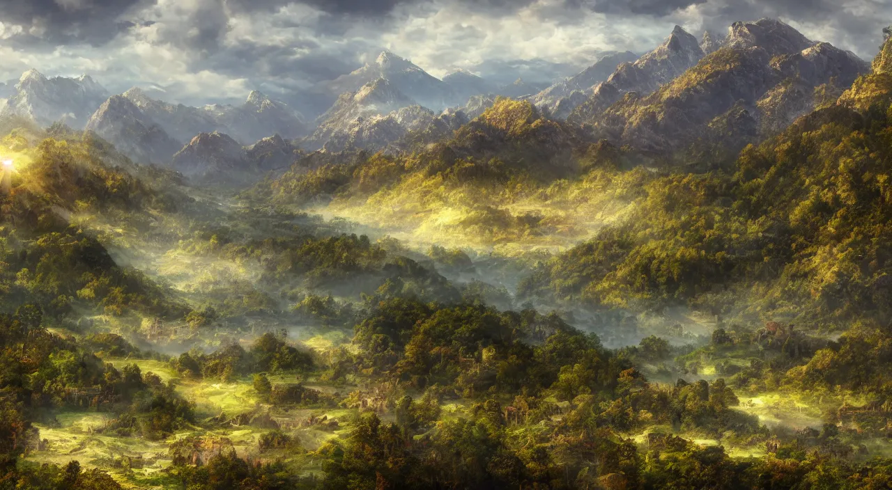 Image similar to majestic valley landscape, high definition, high detail, 8k, photorealistic,
