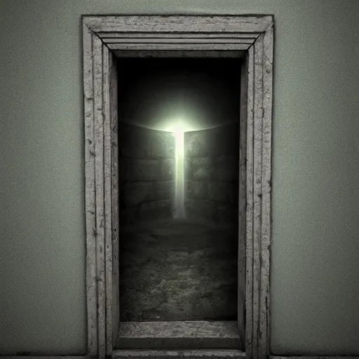 Image similar to portal opening behind an old door, digital art, 4 k, fantasy