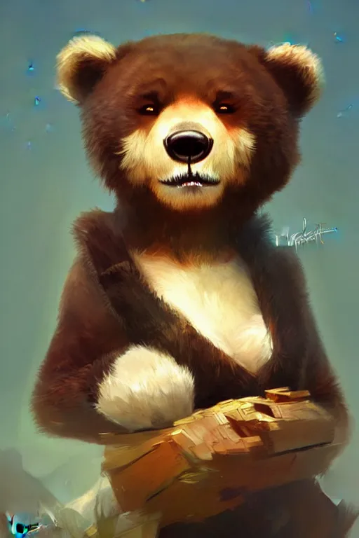 Image similar to cute cartoon bear, sharp focus, illustration, highly detailed, digital painting, concept art, matte, art by wlop and artgerm and greg rutkowski and alphonse mucha, masterpiece