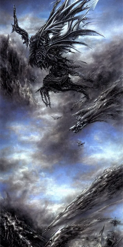 Prompt: Luis royo background sky airbrush art