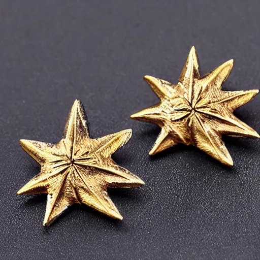 Image similar to bronze star shaped stone embroidered earrings, hyper realistic