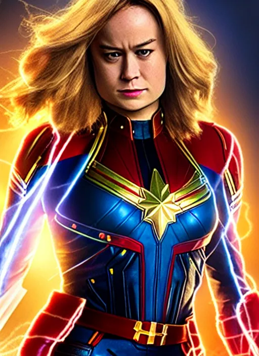 Image similar to captain marvel as a muppet in the new action movie 4 k atmospheric volumetric