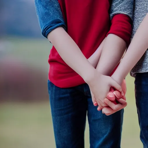 Prompt: Photograph of two teenagers in love, holding hand, sigma 85mm