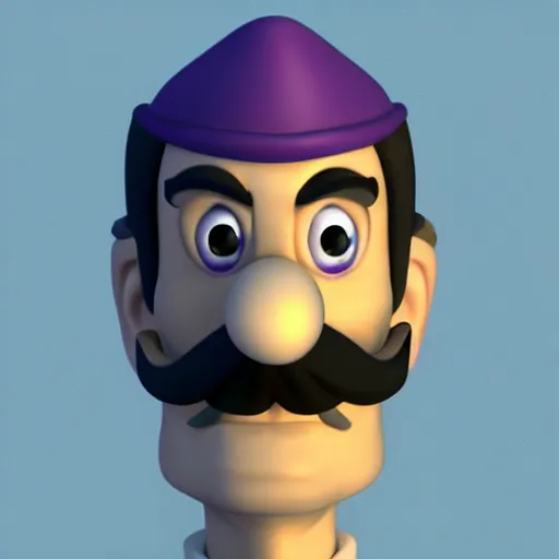 Image similar to a portrait of waluigi , concept art, trending on artstation 3D.